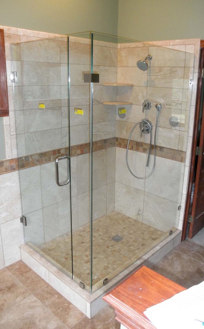 custom glass 90 degree shower enclosure with clamps