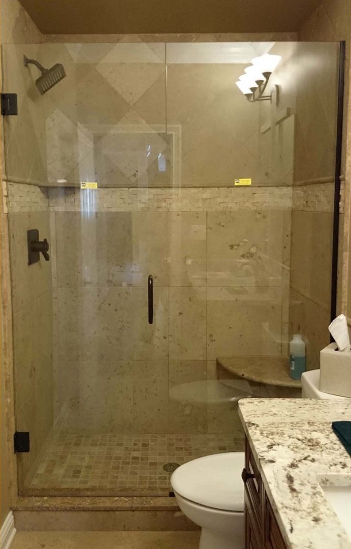 custom glass door and panel shower enclosure with u channel