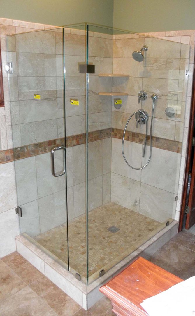 custom glass 90 degree shower enclosure with clamps