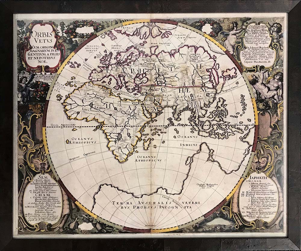 world map in custom frame